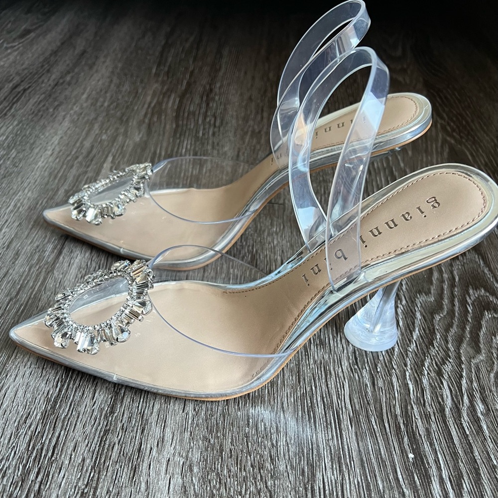 GIANNI BINI Vivyee Clear Rhinestone Sling Back Pointy Toe Heels - Picture 2 of 9